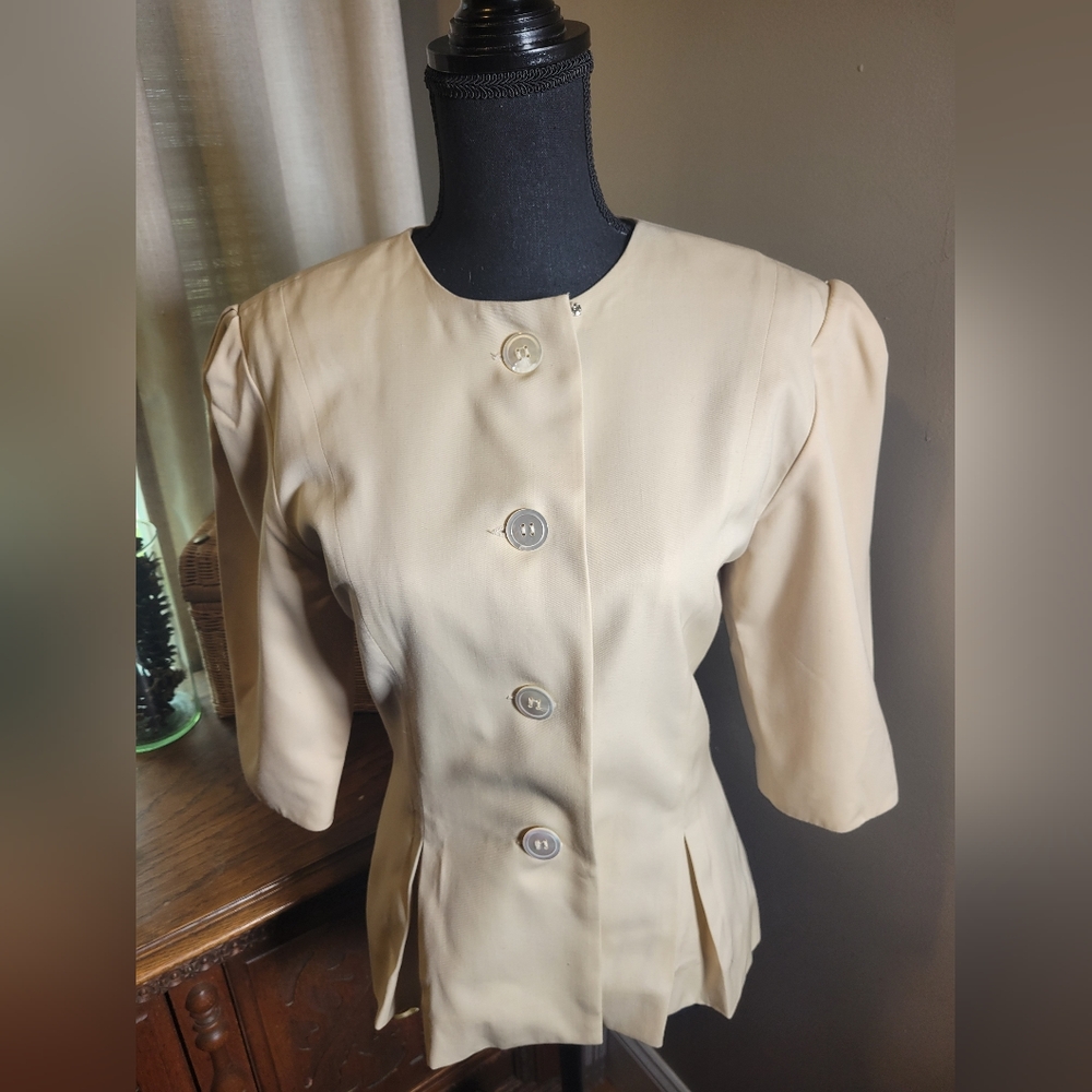 Vintage Albert Nipon Wool Peplum Puff Sleeve Blaz… - image 1